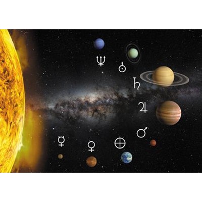 3D pohlednice Solar system (Sluneční soustava, znaky)