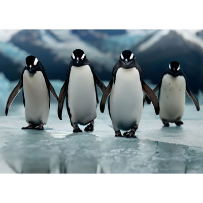 3D pohľadnica Four Penguins AI (Tučniaci)