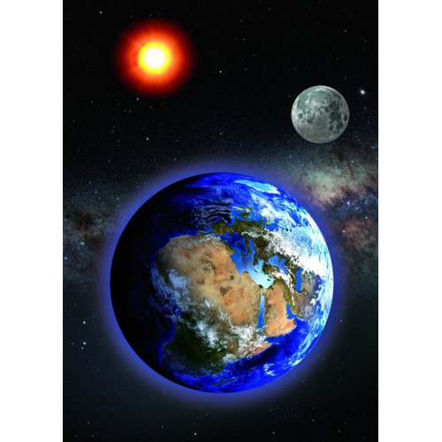 3D postcard Earth-Sun-Moon-vertical