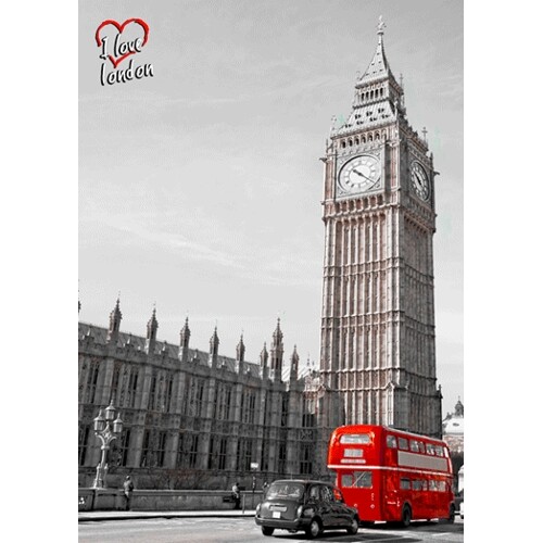 3D pohlednice Big Ben and Red Bus