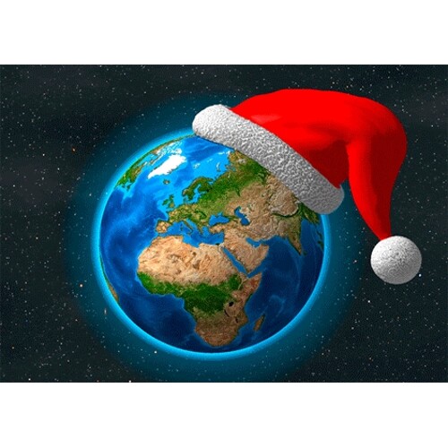 3D postcard Christmas greeting around the world (The Earth with a hat)