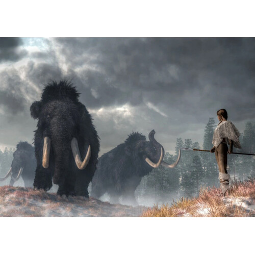 3D pohlednice Facing the mammoths
