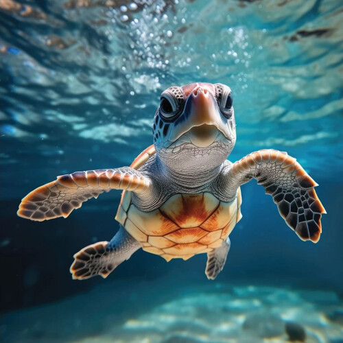 3D pohľadnica (štvorec) Baby sea turtle
