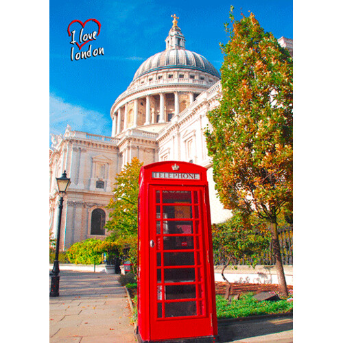 3D postcard St Paul´s Cathedral and Red Telephone Box