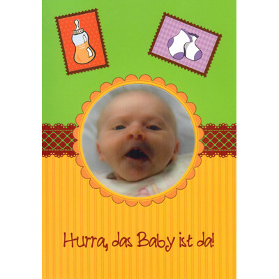 3D blahopřejný otevírací pohlednice Hurra, das Baby ist da! (K narození)