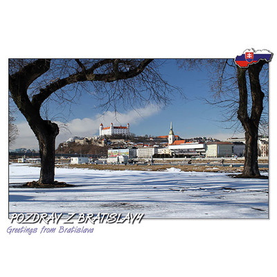 pohľadnica Pozdrav z Bratislavy (zimné nábrežie)