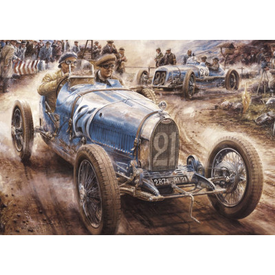 3D pohlednice Bugatti 1928