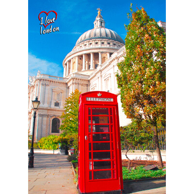 3D postcard St Paul´s Cathedral and Red Telephone Box